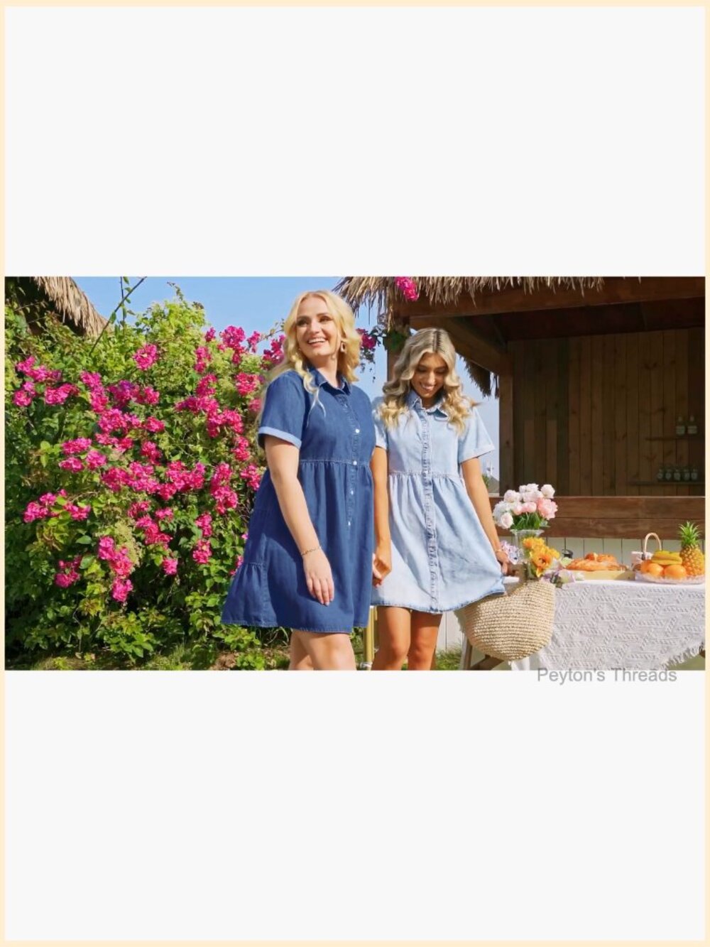 Short Sleeve Button Down Tiered Denim Babydoll Dress - Picture 7 of 7